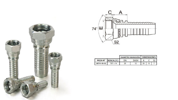 Imagen de HEMBRA RECTO JIC 7/8" UN X 14F 12 MANG.3/4"